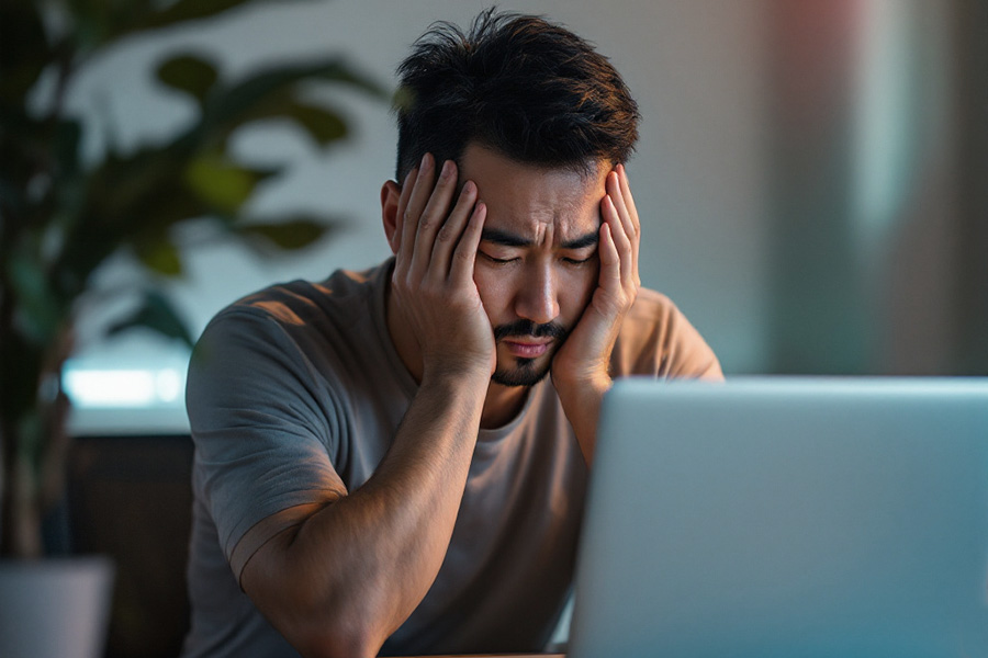 Man showing symptoms of low blood glucose